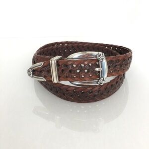 Fossil Woven Braided Leather Belt Brown Silver Buckle Western Cowgirl Bohemian